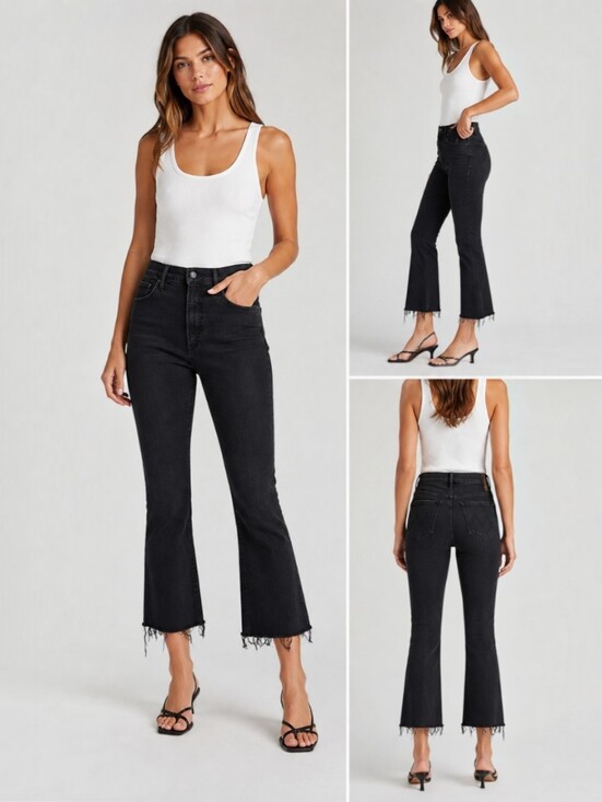 MOTHER Denim - MOTHER The Hustler Ankle Fray Not Guilty Black High Rise Fray Hem Jeans Size 27